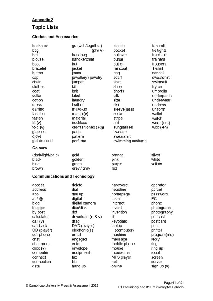 劍橋領思英檢b1單字表 cambridge linguaskill vocabulary list